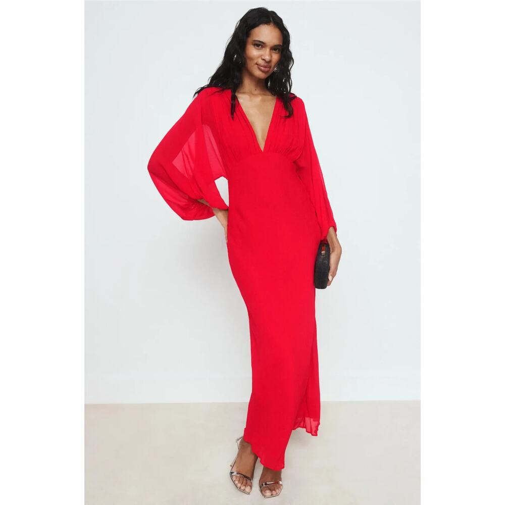 Shona Joy Amina Plunge Balloon Sleeve Maxi Dress Size 4